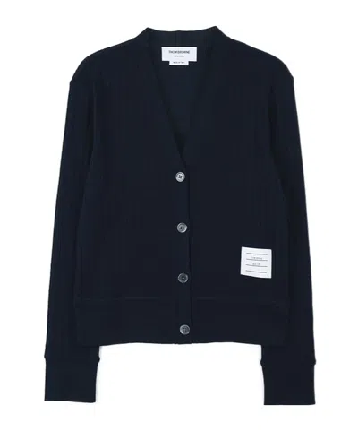 Thom Browne V Neck Cardigan In Wide Wool Rib In Multi