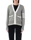 Thom Browne Cotton Knit 4 Stripe Cardigan W/ Pockets In Lt Grey