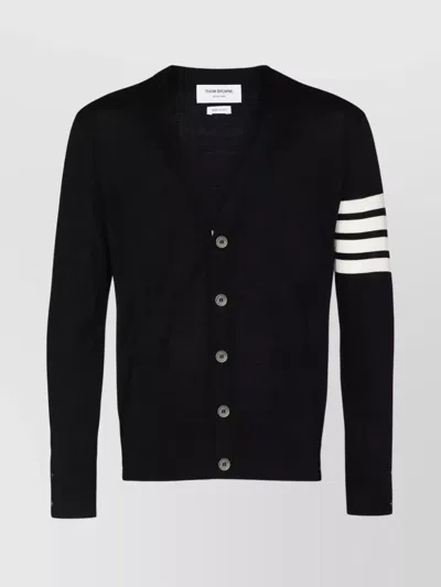 THOM BROWNE V-NECK CARDIGAN MERINO WOOL STRIPE DETAIL