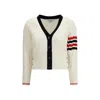 Thom Browne Textured Knit Cardigan Featuring Contrast Trim In Neutral