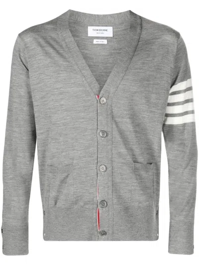 Thom Browne V Neck Cardigan In Gray