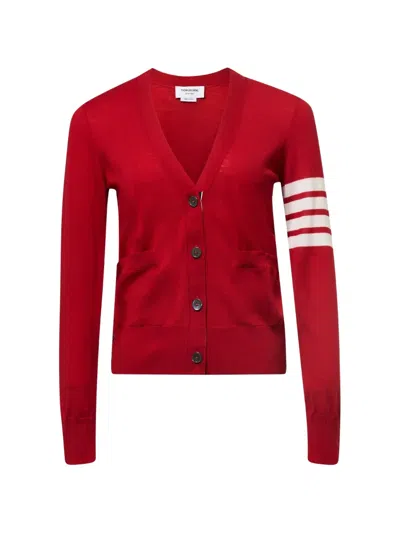 Thom Browne V-neck Cardigan In Red
