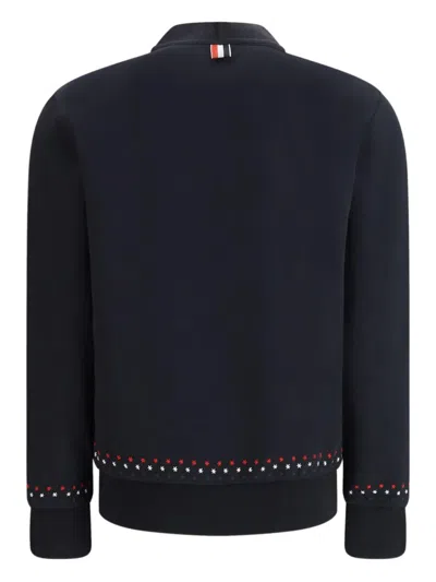 Thom Browne V Neck Cardigan Snowflake Embroidered In Blue