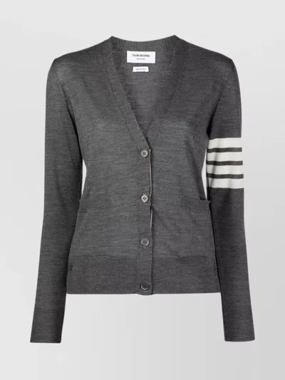 THOM BROWNE V-NECK CARDIGAN WITH 4 BAR DETAIL