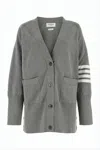Thom Browne V-neck Cardigan With Button-down Front And Tricolor Detail In Gray