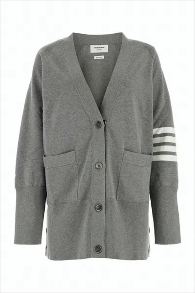 THOM BROWNE V-NECK CARDIGAN WITH BUTTON-DOWN FRONT AND TRICOLOR DETAIL
