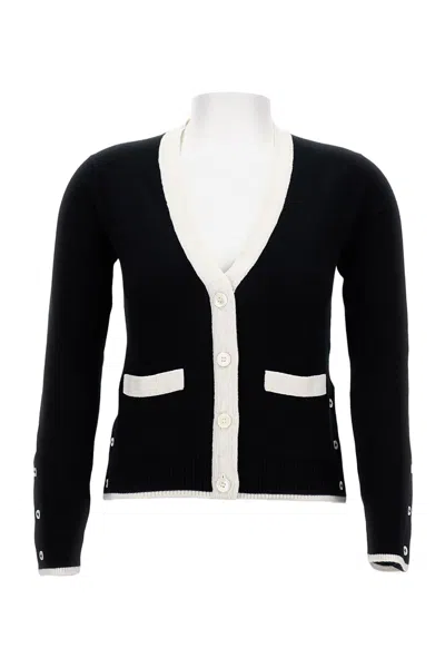 Thom Browne V-neck Cardigan With Classic Button Closure In Black
