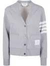 Thom Browne V-neck Cardigan With Engineered 4 In Classic Loopback In Gray