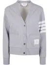 Thom Browne Striped Cotton V-neck Cardigan Pockets In Gray