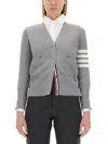Thom Browne V-neck Grey Virgin Wool Cardigan In Gray