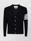 Thom Browne V-neck Cardigan With Stripes And Pockets In Black