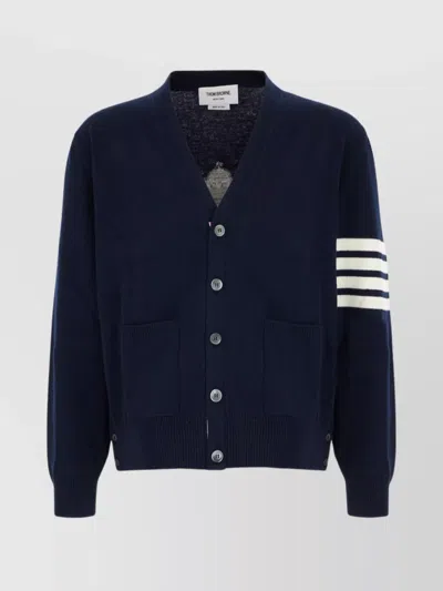 Thom Browne V-neck Cardigan Wool Graphic Design In Black
