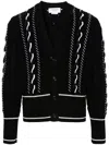 Thom Browne Cotton Contrasting Cable-knit Cardigan In Black