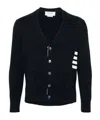Thom Browne Cotton V-neck Cardigan With 4 Bar Stripe In Black