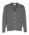 Thom Browne Grey V-neck Cardigan Front Pockets In Gray