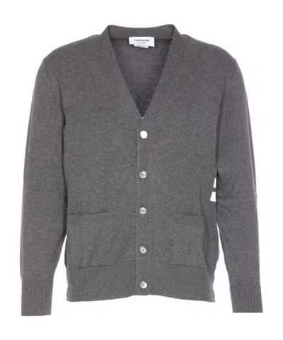 Thom Browne V-neck Cotton Cardigan In Gray