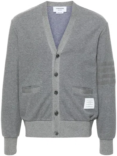 Thom Browne V-neck Cotton Cardigan In Gray