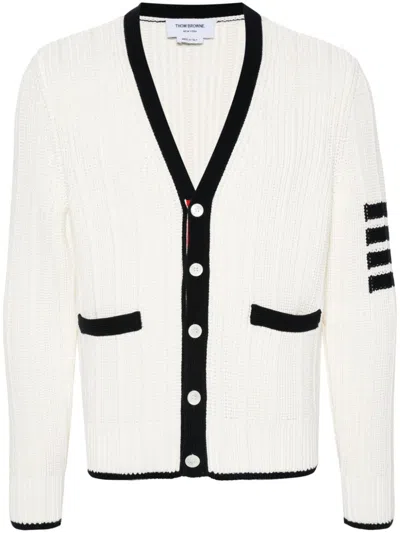 Thom Browne V-neck Cotton Cardigan In Neutrals
