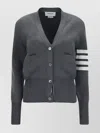 THOM BROWNE V-NECK COTTON CARDIGAN STRIPED SLEEVES