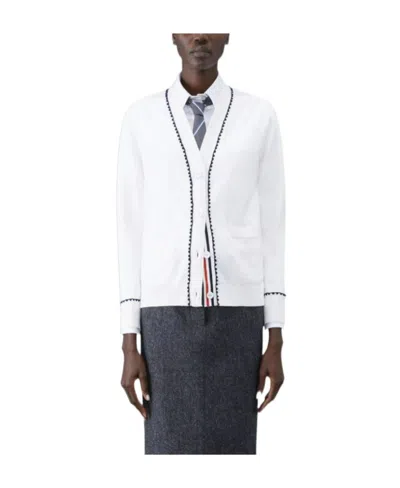 Thom Browne V-neck Cotton Cardigan In White