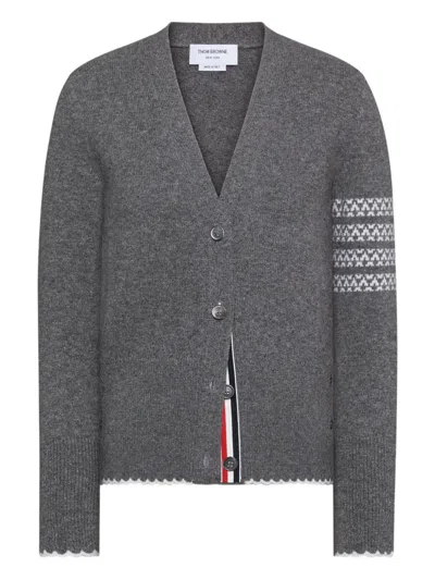 Thom Browne V-neck Four-stripe Cardigan In Gray