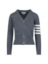 Thom Browne V-neck Grey Virgin Wool Cardigan In Gray