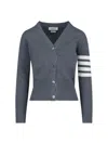 Thom Browne V-neck Grey Virgin Wool Cardigan In Gray