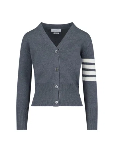THOM BROWNE V-NECK GREY VIRGIN WOOL CARDIGAN