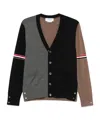 Thom Browne Navy/grey/brown Wool Cardigan In Black