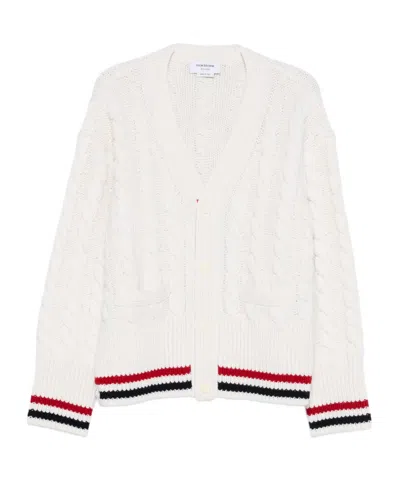 Thom Browne V-neck Long-sleeved Knitted Sweater In White
