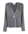 THOM BROWNE V-NECK MERINO WOOL CARDIGAN