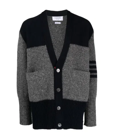 Thom Browne V-neck Oversized Jersey Cardigan In Black
