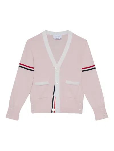 Thom Browne Kids' V-neck Stripe Cardigan In Pink