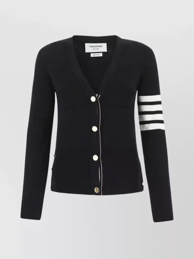 Thom Browne V-neck Striped Sleeve Cotton Cardigan In Black