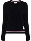 Thom Browne Cotton Pique V Neck Long Sleeve