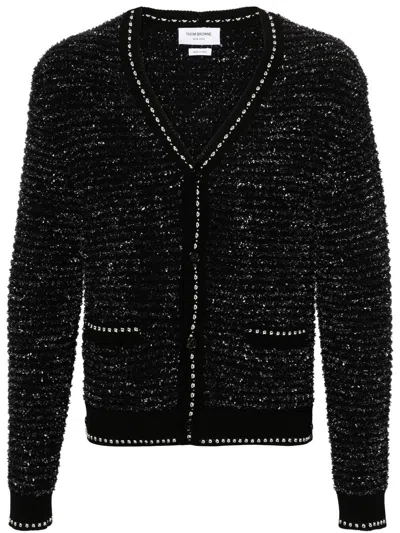 Thom Browne V-neck Tweed Cardigan In Black