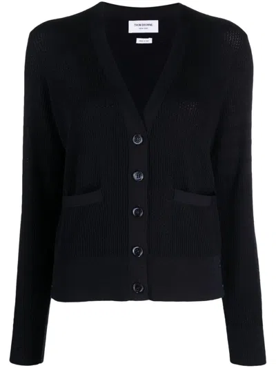 Thom Browne V-neck Virgin Wool Cardigan In 蓝色