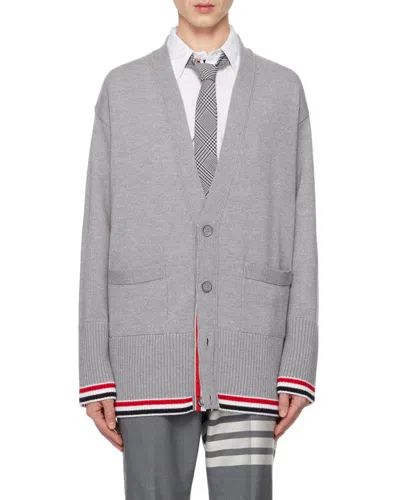 Thom Browne V-neck Virgin-wool Cardigan In Gray