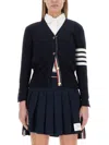 Thom Browne V-neck Virgin Wool Cardigan With Striped Detailing In Black