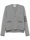 Thom Browne V-neck Wool Cardigan With Button-down Front And Striped Accents In Gray