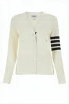 Thom Browne V-neck Wool Cardigan With Tricolor Tab And Button Accents In Neutral