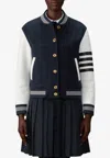 Thom Browne Relaxed Fit Varsity Jacket Leather Sleeves In Blue