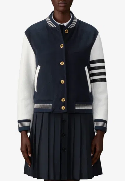 Thom Browne Varsity Bomber Jacket In Blue
