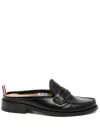 Thom Browne Varsity Leather Penny Mules In Black
