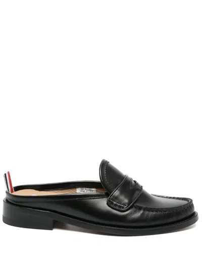 Thom Browne Varsity Leather Penny Mules In Black