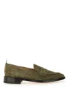 Thom Browne Suede Loafers With Rounded Toe And Tricolor Detail