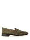 Thom Browne Suede Loafers With Rounded Toe And Tricolor Detail In Green