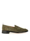 Thom Browne Suede Loafers With Rounded Toe And Tricolor Detail In Green