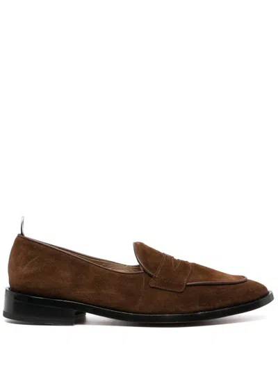 Thom Browne Varsity Suede Penny Loafers In Brown