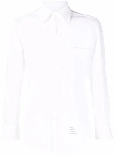 Thom Browne Varsity Piqué Long-sleeved Shirt In White